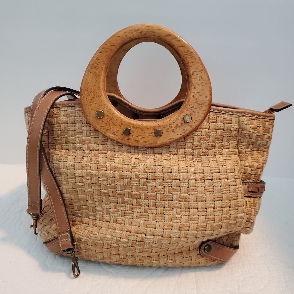 Fossil Straw Leather Crossbody Bag